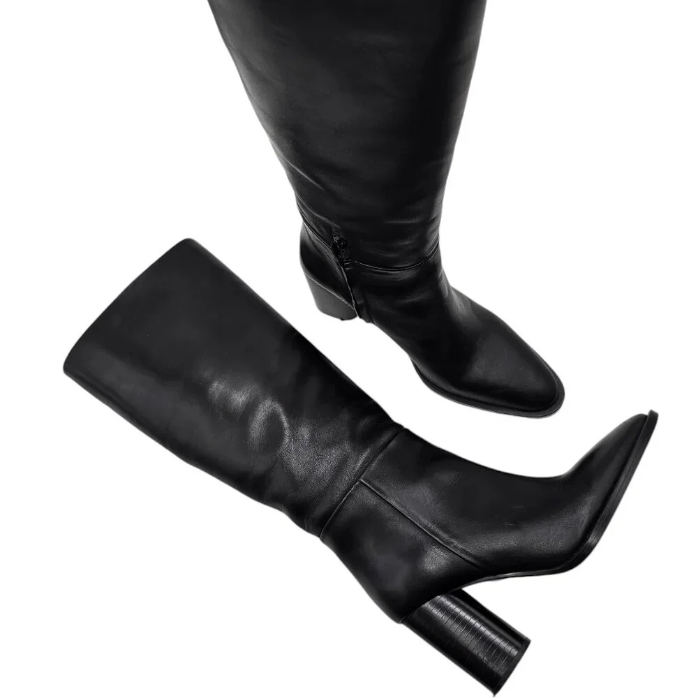 Zara | Shoes | Zara Leather Knee High Block Heel Boots | Poshmark
